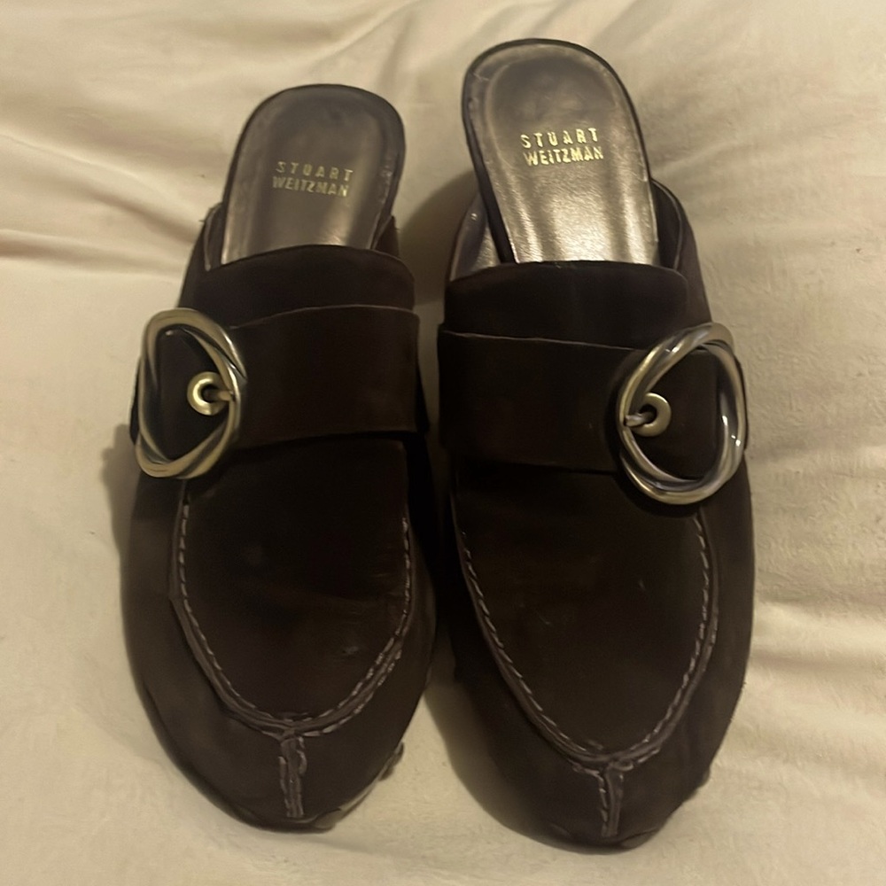 Stuart Weitzman Brown Suede Slip on Platform Mule